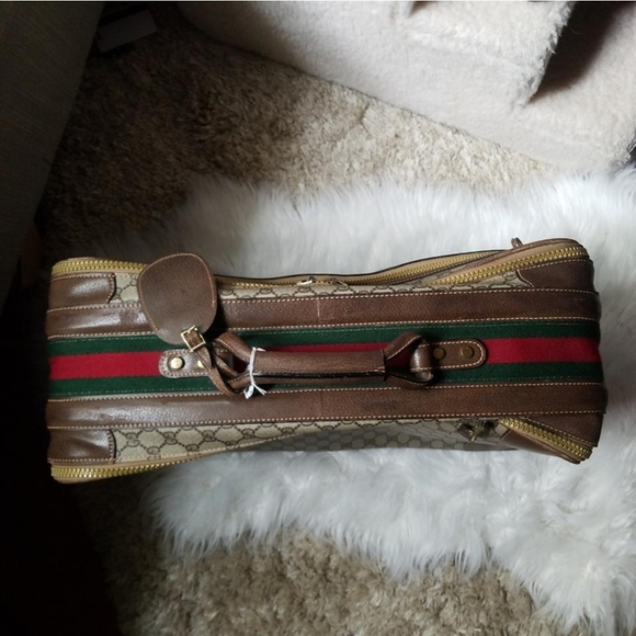 Authentic Vintage Gucci GG Monogram Supreme Sherry Web Suitcase Luggage Travel - Picture 6 of 10